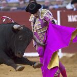 Talavante recibiendo con el capote a uno de sus dos toros en Córdoba