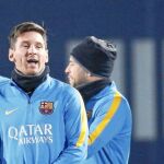 Messi, Suárez, Jordi Alba y Piqué, en el entrenamiento del 1 de enero