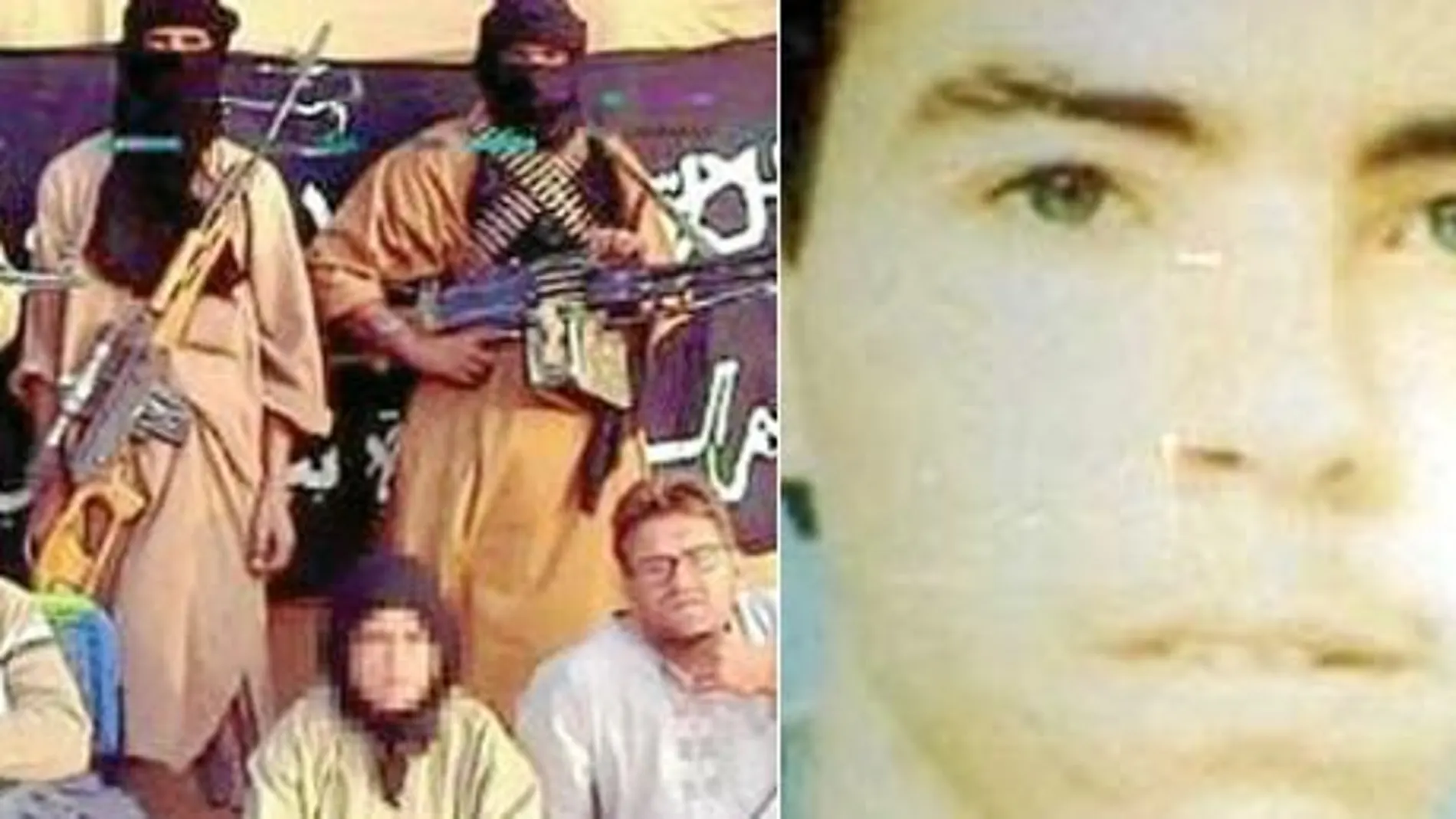 A la derecha, imagen de Moktar difundida por la Interpol. A la izquierda, los cooperantes secuestrados