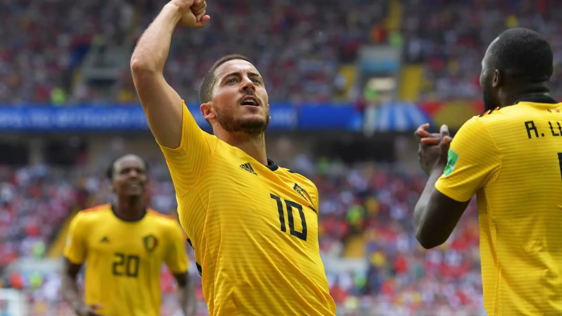 El belga Eden Hazard celebra el 4-1 de su equipo ante Túnez. Efe