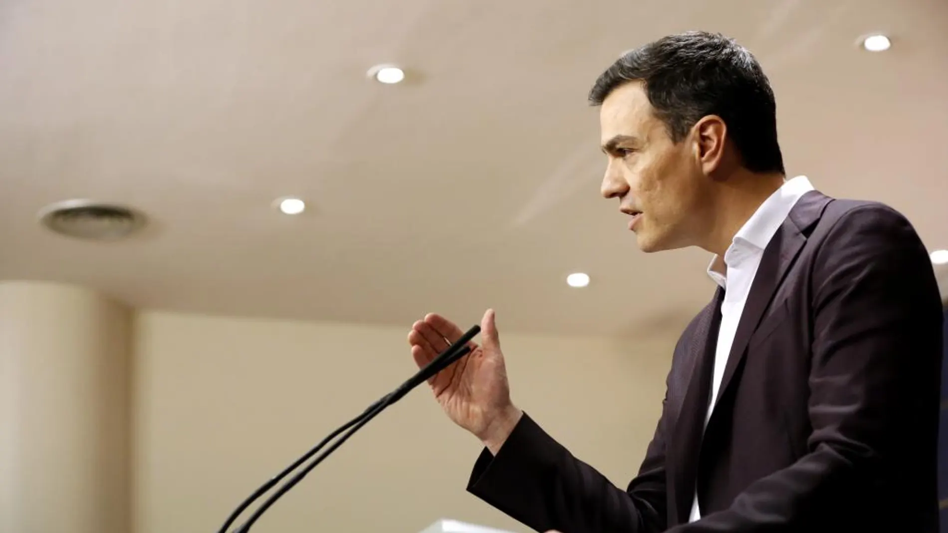 Pedro Sánchez durante la rueda de prensa tras la reunión con Iglesias