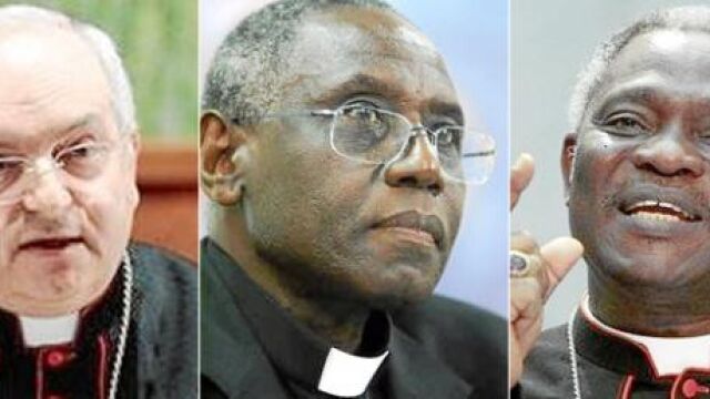 Mauro Piacenza, Congregación para el Clero; Robert Sarah, Pontificio Consejo «Cor Unum»; y Peter Turkson, Pontificio Consejo «Justicia y Paz»