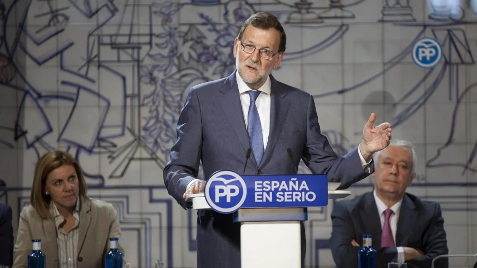 Mariano Rajoy, durante su intervención hoy en la clausurara de un acto en Cuenca para reivindicar el papel de las diputaciones provinciales.