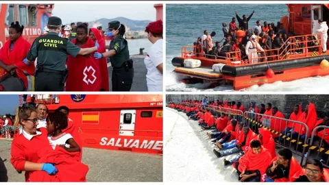 Imágenes de los inmigrantes resctados por Salvamento Marítimo. (Efe)