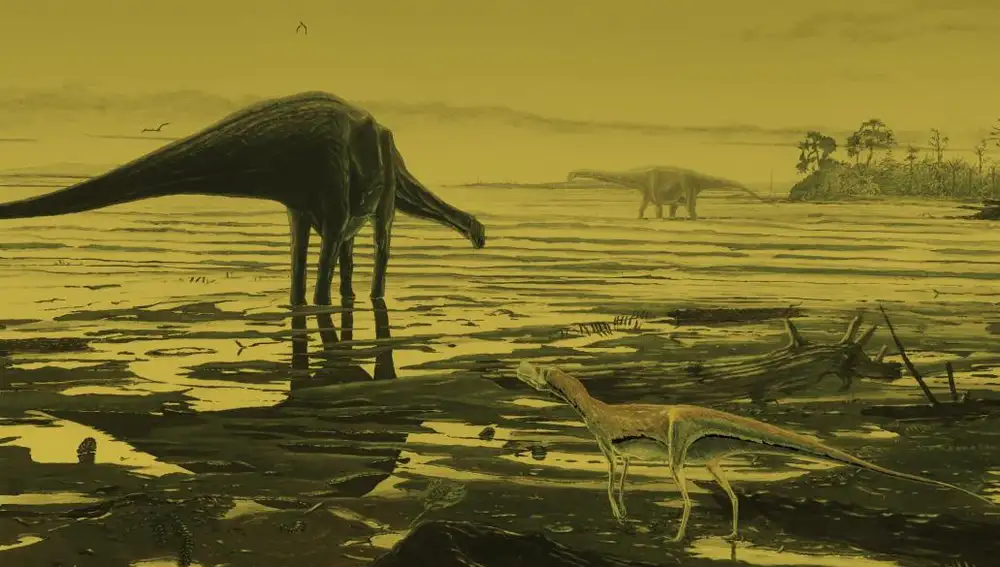 Recreación del tipo de dinosaurio cuyas huellas se han hallado en la isla de Skye