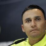 El portero del Real Madrid Keylor Navas durante la rueda de prensa posterior al entrenamiento del equipo