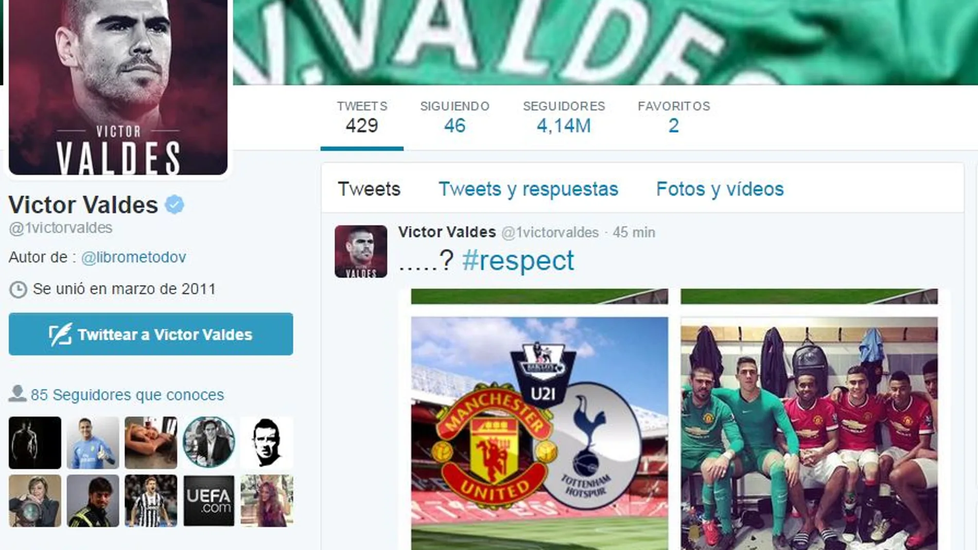 Tuit de Víctor Valdés en el que le pide respeto a Van Gaal