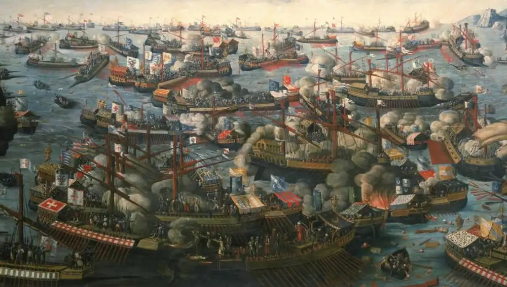 Pintura de la batalla de Lepanto, óleo sobre lienzo de autor desconocido, National Maritime Museum, Greenwich
