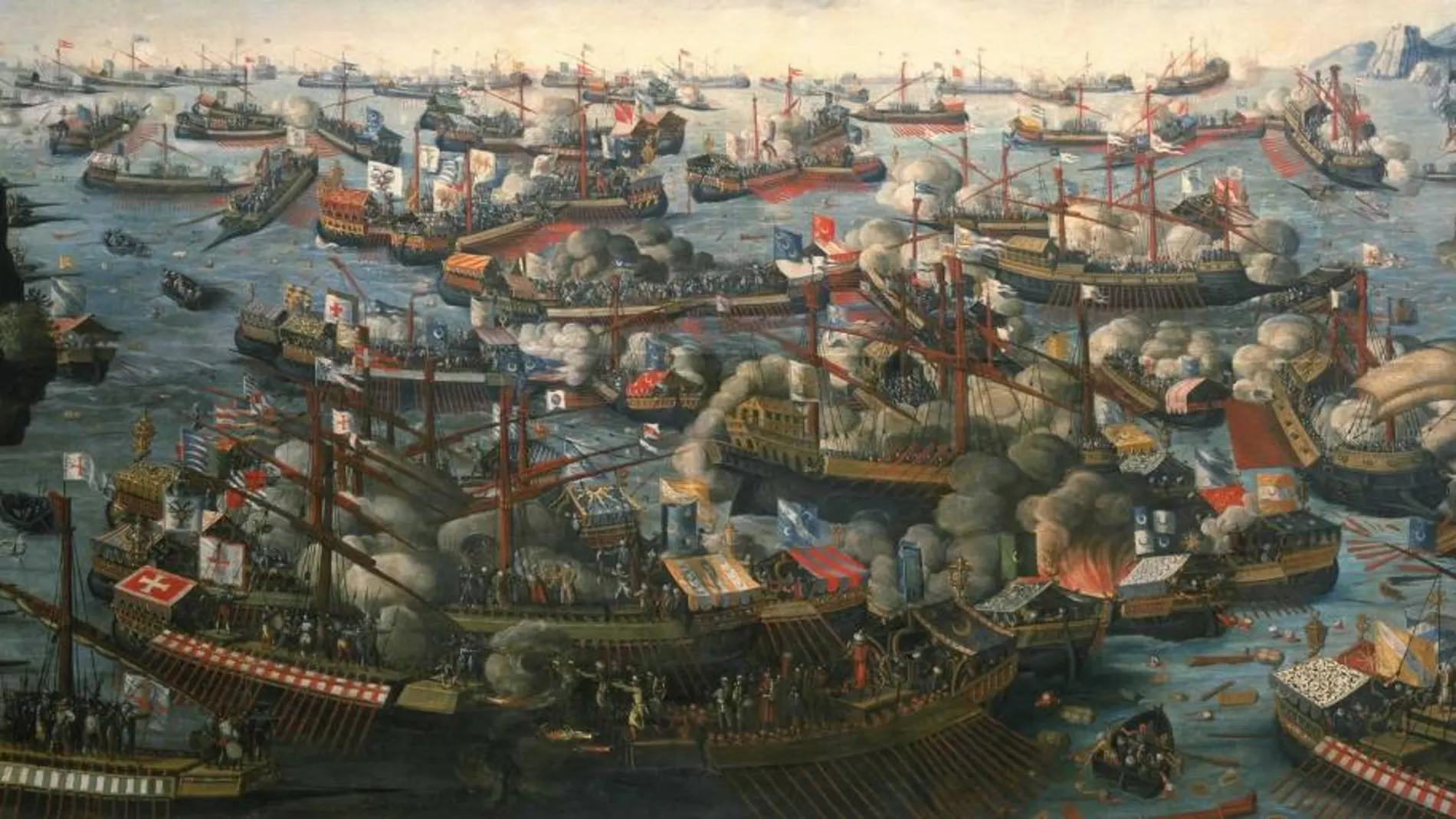 Pintura de la batalla de Lepanto, óleo sobre lienzo de autor desconocido, National Maritime Museum, Greenwich