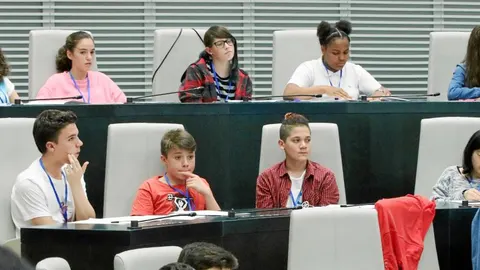 Cerca de 70 jóvenes madrileños representaron ayer a seis de los distritos y ocuparon la bancada. Foto GUILLERMO PIMENTEL
