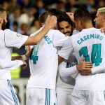 Los jugadores del Real Madrid celebran tras el gol marcado por el centrocampista Francisco Alarcón. EFE/Daniel Pérez