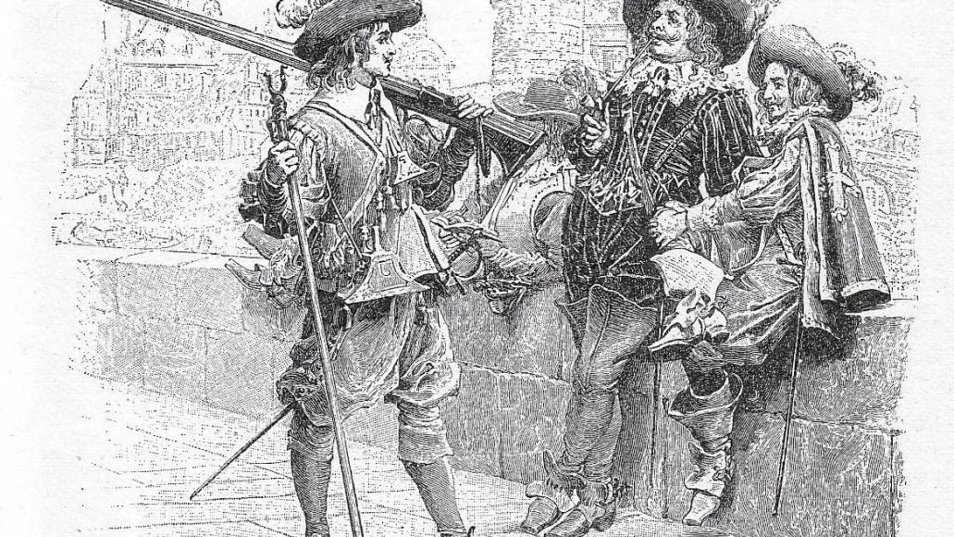 D’Artagnan, junto a sus compañeros en una ilustración del siglo XIX