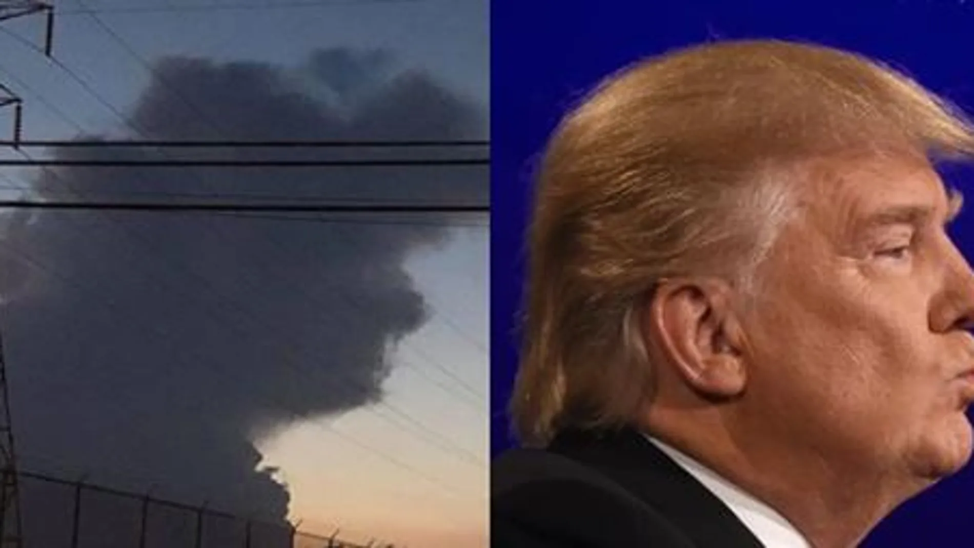 La imagen recuerda la forma del rostro de Trump, si se las mira de izquierda hacia la derecha, partiendo de la torre de alta tensión.