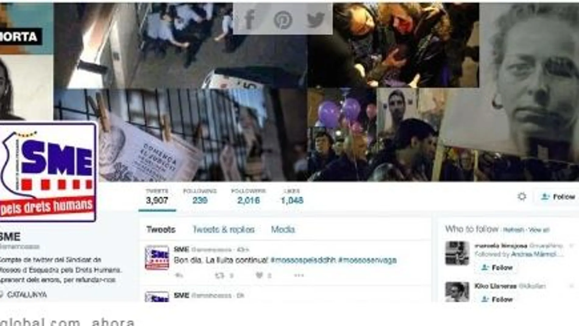 La imagen de la cuenta de Twitter del SME también ha sido modificada con imágenes del documental «Ciutat Morta».