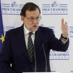 Rajoy durante su intervención en la inauguración de la nueva sede del Consejo General de Procuradores de España en Madrid.