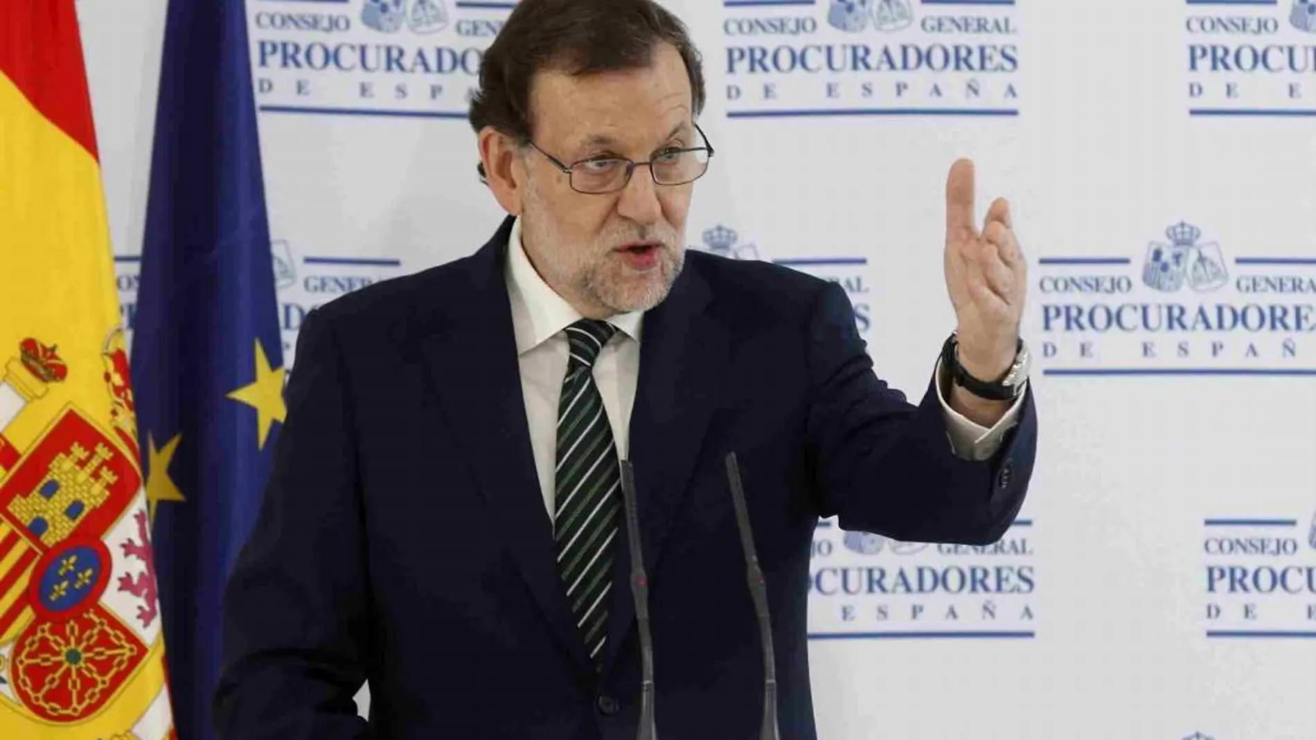 Rajoy durante su intervención en la inauguración de la nueva sede del Consejo General de Procuradores de España en Madrid.