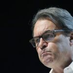El presidente de la Generalitat de Cataluña, Artur Mas, durante su intervención hoy en la convención nacional de Convergéncia Democratica de Catalunya (CDC) celebrada en el Palacio de Congresos de Barcelona.