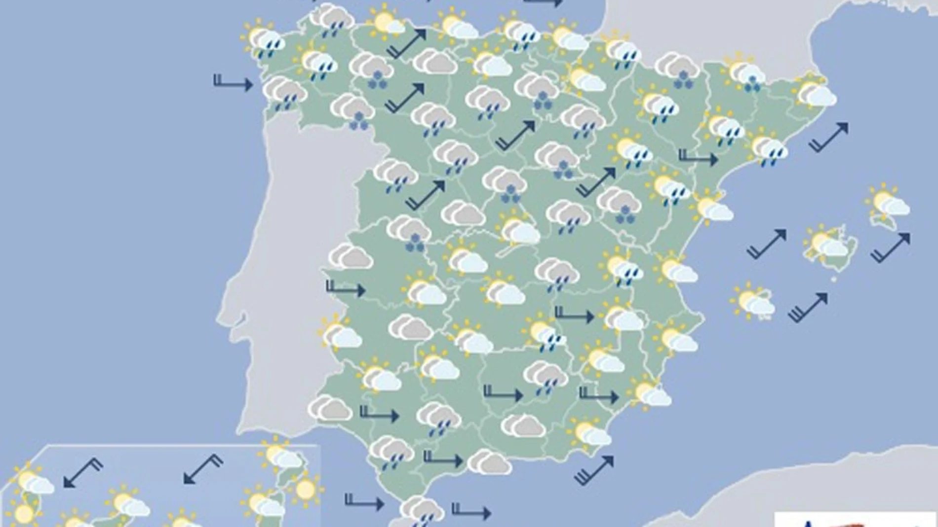 Mapa significativo facilitado por la AEMET válido para el 02/01/2016 de 0 a 12 horas.