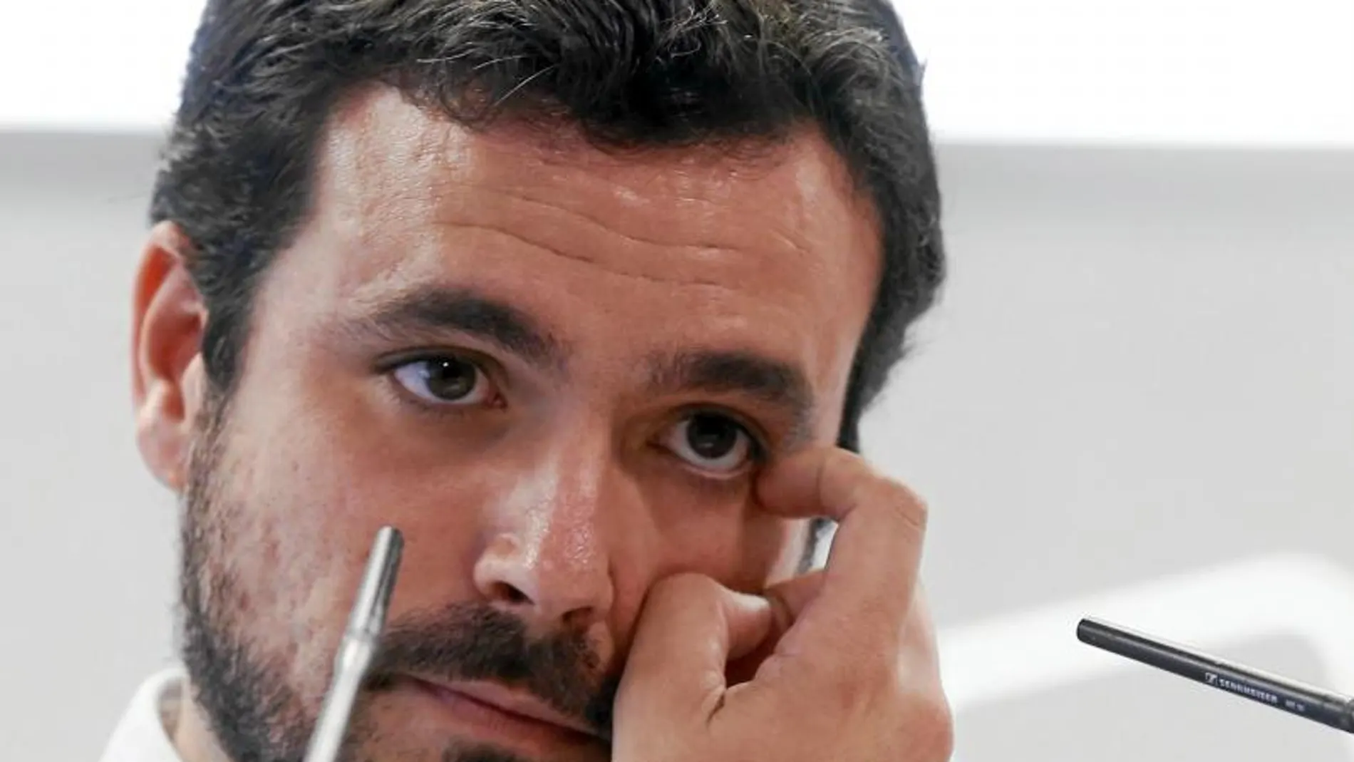 Alberto Garzón compareció ante los medios desde la sede de IU en Madrid