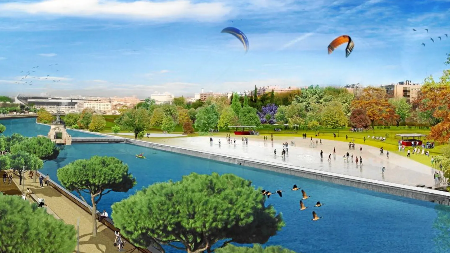 Uno de los proyectos del concurso de ideas para la playa de Madrid Río