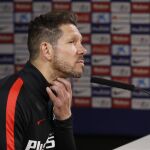 El técnico del Atlético de Madrid, el argentino Diego Simeone, durante la rueda de prensa