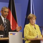 El presidente de EE UU, Barack Obama y la canciller alemana, Angela Merkel, en rueda de prensa