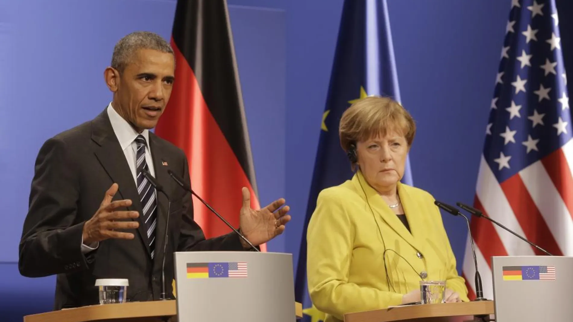 El presidente de EE UU, Barack Obama y la canciller alemana, Angela Merkel, en rueda de prensa