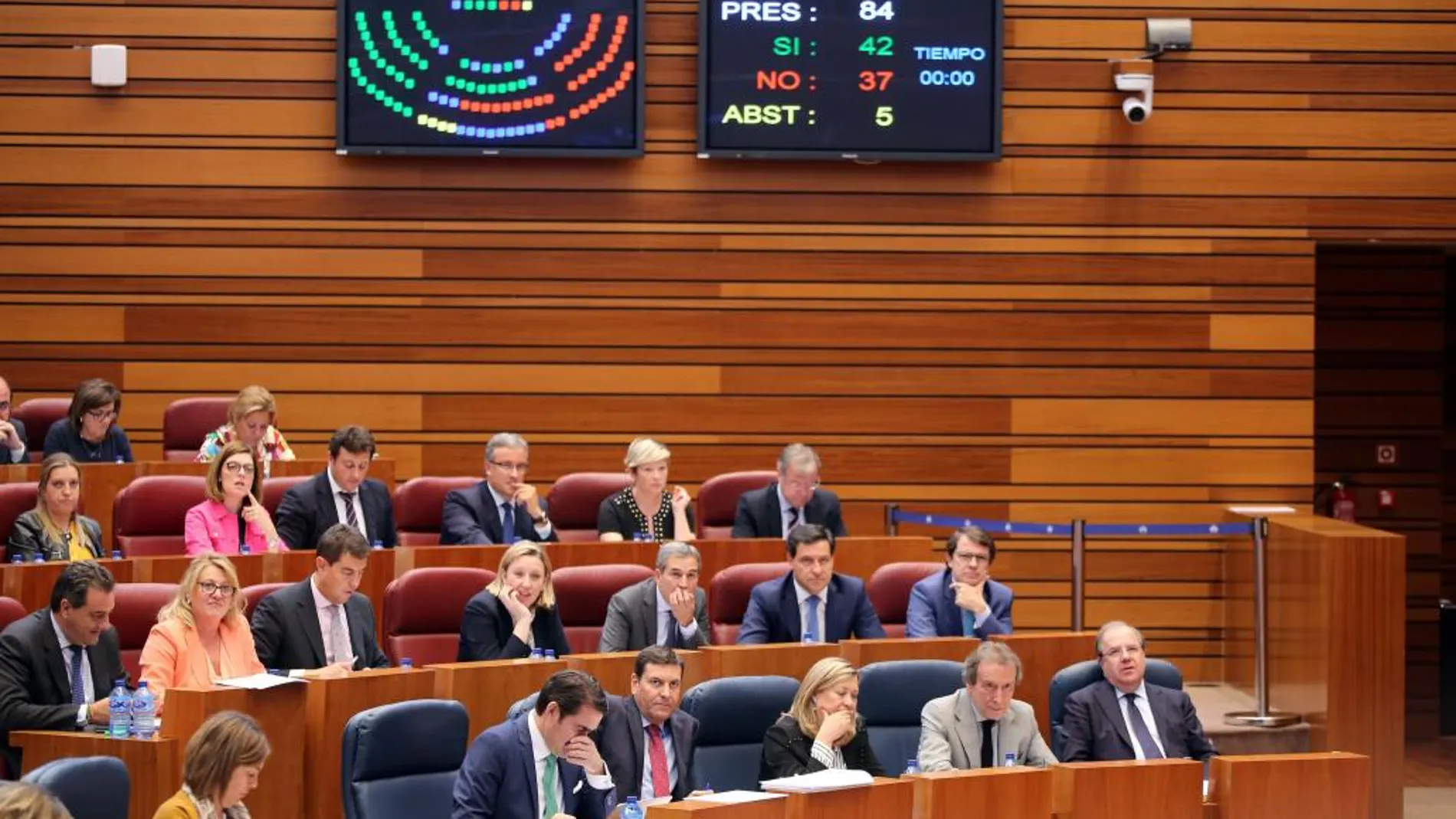 Imagen de la bancada popular durante la votación del límite de gasto no financiero, que salió adelante ayer en las Cortes de Castilla y León, gracias a los 42 votos a favor del PP y la abstención de los cinco procuradores de Ciudadanos