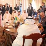 Los ministros de Exteriores de Arabia Saudí, Emiratos, Baréin y Egitpo, durante su reunión en El Cairo