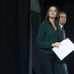 El presidente de Ciudadanos, Albert Rivera, y la candidata a la presidencia de la Generalitat, Inés Arrimadas, tras las elecciones