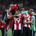 Los jugadores del Athletic de Bilbao celebran el segundo gol ante el Sevilla