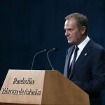 El presidente del Consejo Europeo, Donald Tusk, tras recoger el Premio Princesa de Asturias de la Concordia 2017 otorgado a la Unión Europea