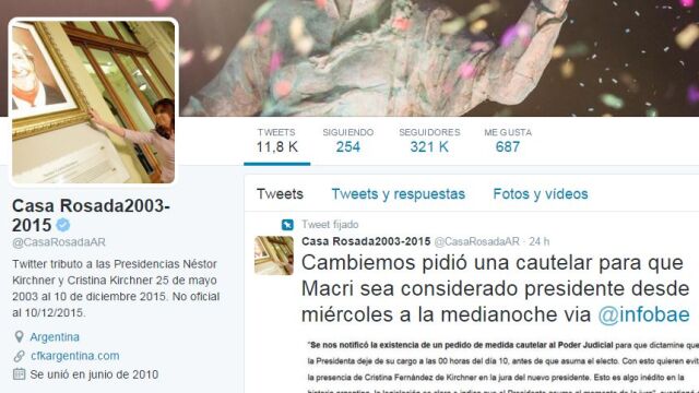 Cristina Fernández se queda con la cuenta de Twitter de Casa Rosada