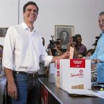 El líder del partido, Pedro Sánchez, en las primarias socialistas de 2014 para elegir secretario general