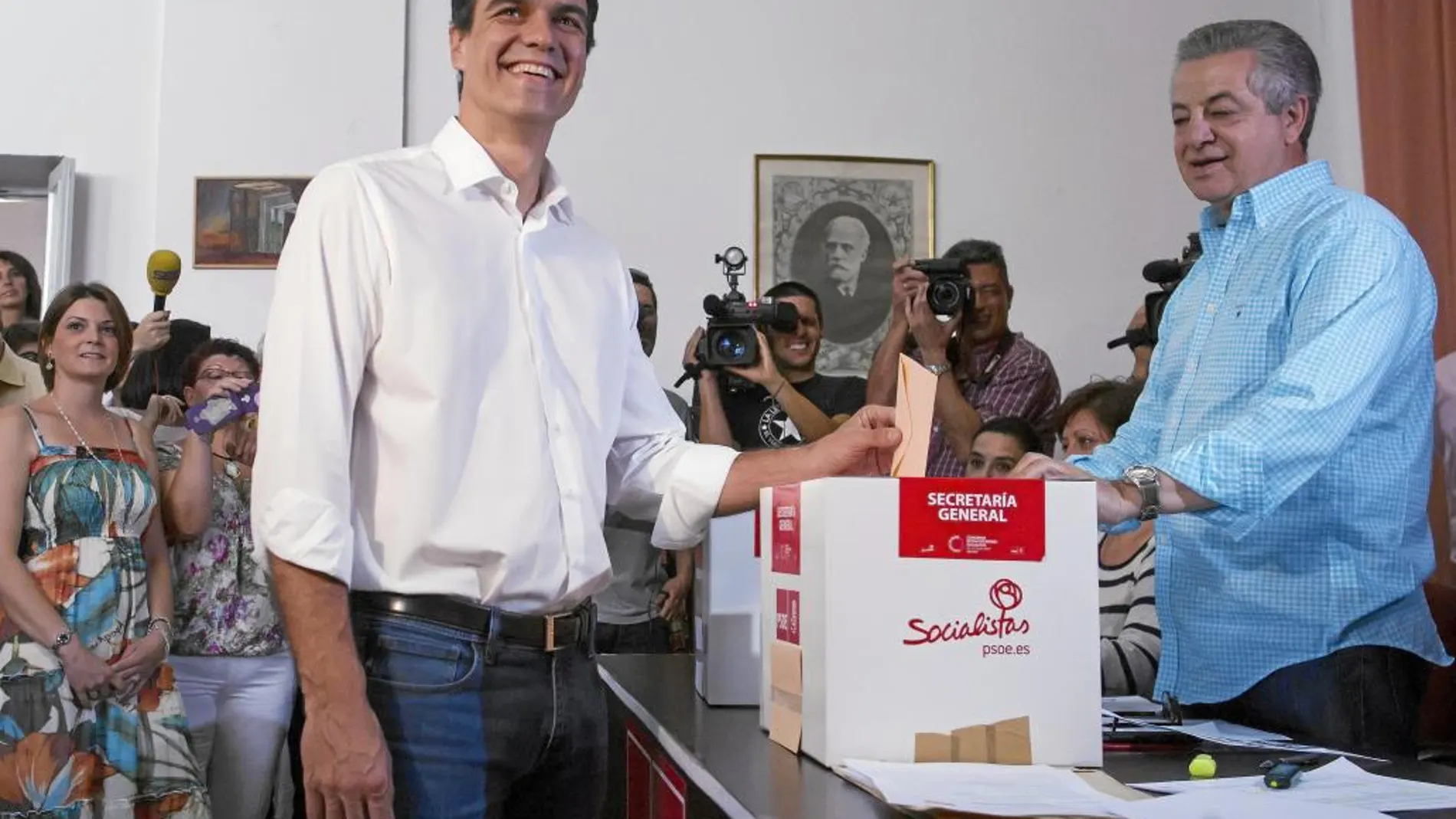 El líder del partido, Pedro Sánchez, en las primarias socialistas de 2014 para elegir secretario general