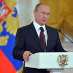 El presidente ruso, Vladimir Putin, pronuncia un discurso con motivo del Día de la Unidad del Pueblo, en Moscú
