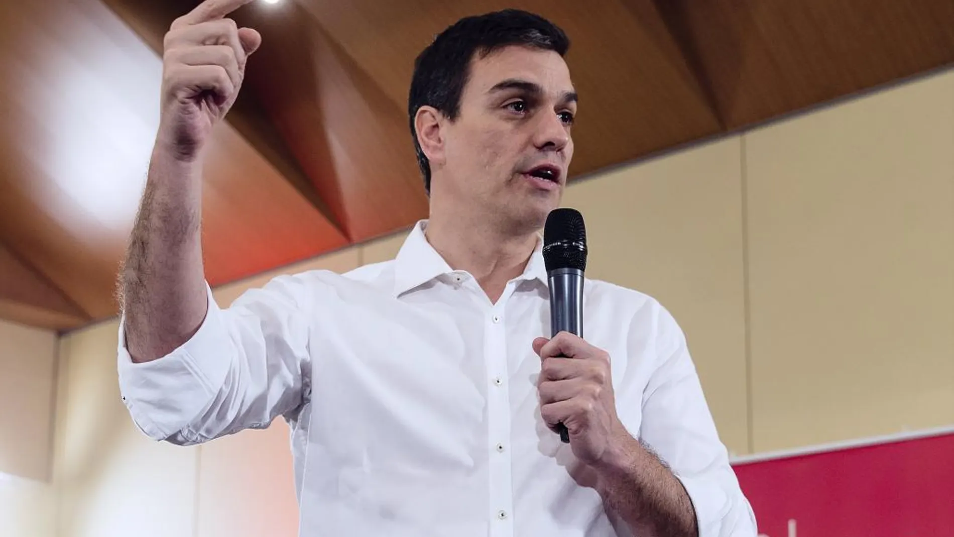 El secretario general del PSOE, Pedro Sánchez, durante su intervención en el acto con militantes celebrado hoy en Málag