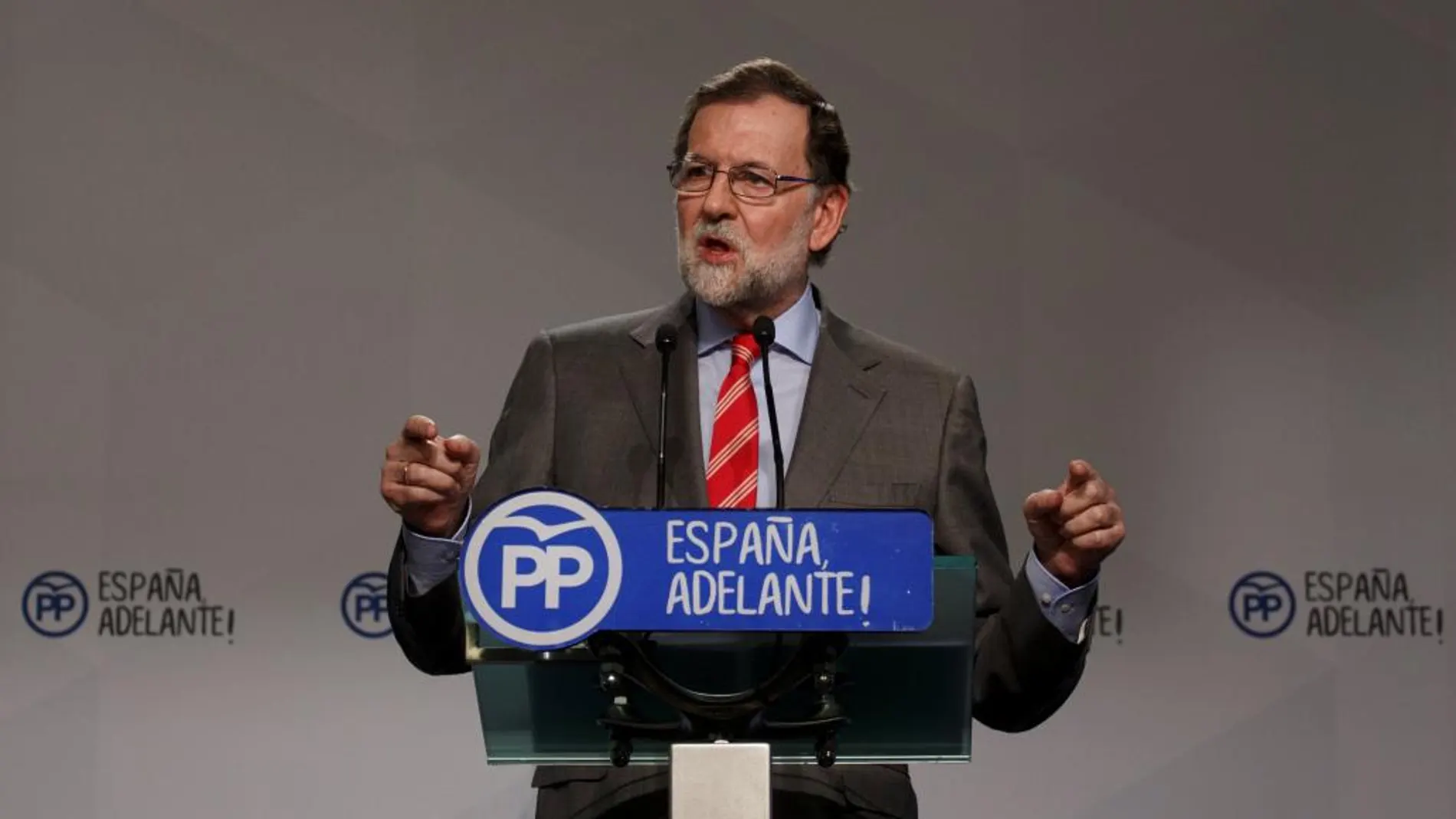 Mariano Rajoy durante su intervención en la sede del PP