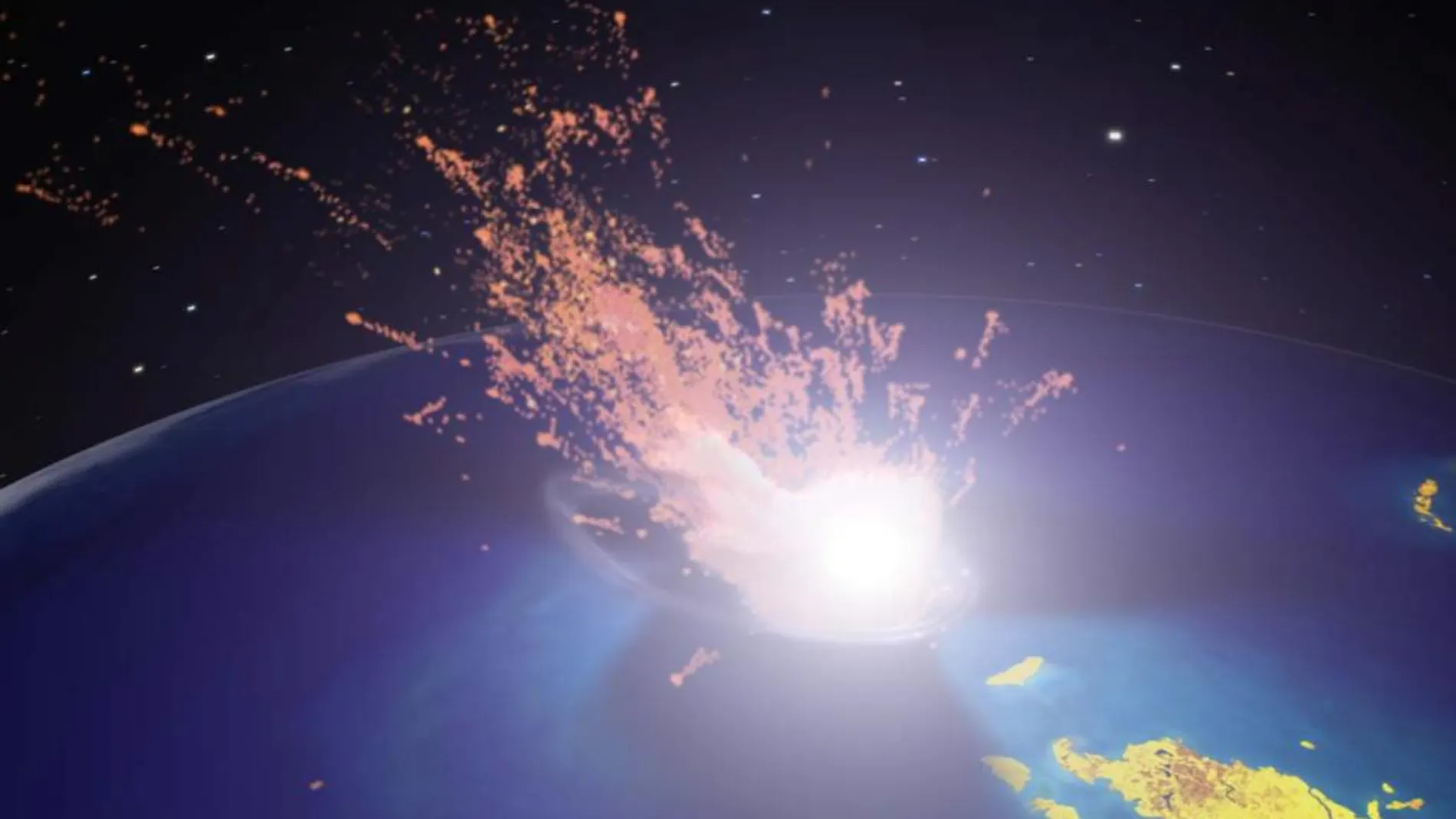 Recreación de un meteorito impactando en la Tierra
