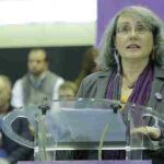 Trinidad Ortega, secretaria general de Podemos Jaén en un acto de la pasada campaña electoral.