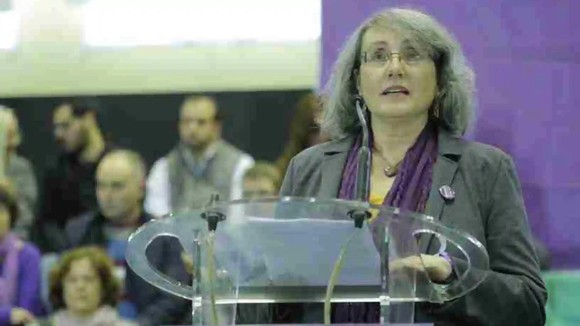 Trinidad Ortega, secretaria general de Podemos Jaén en un acto de la pasada campaña electoral.