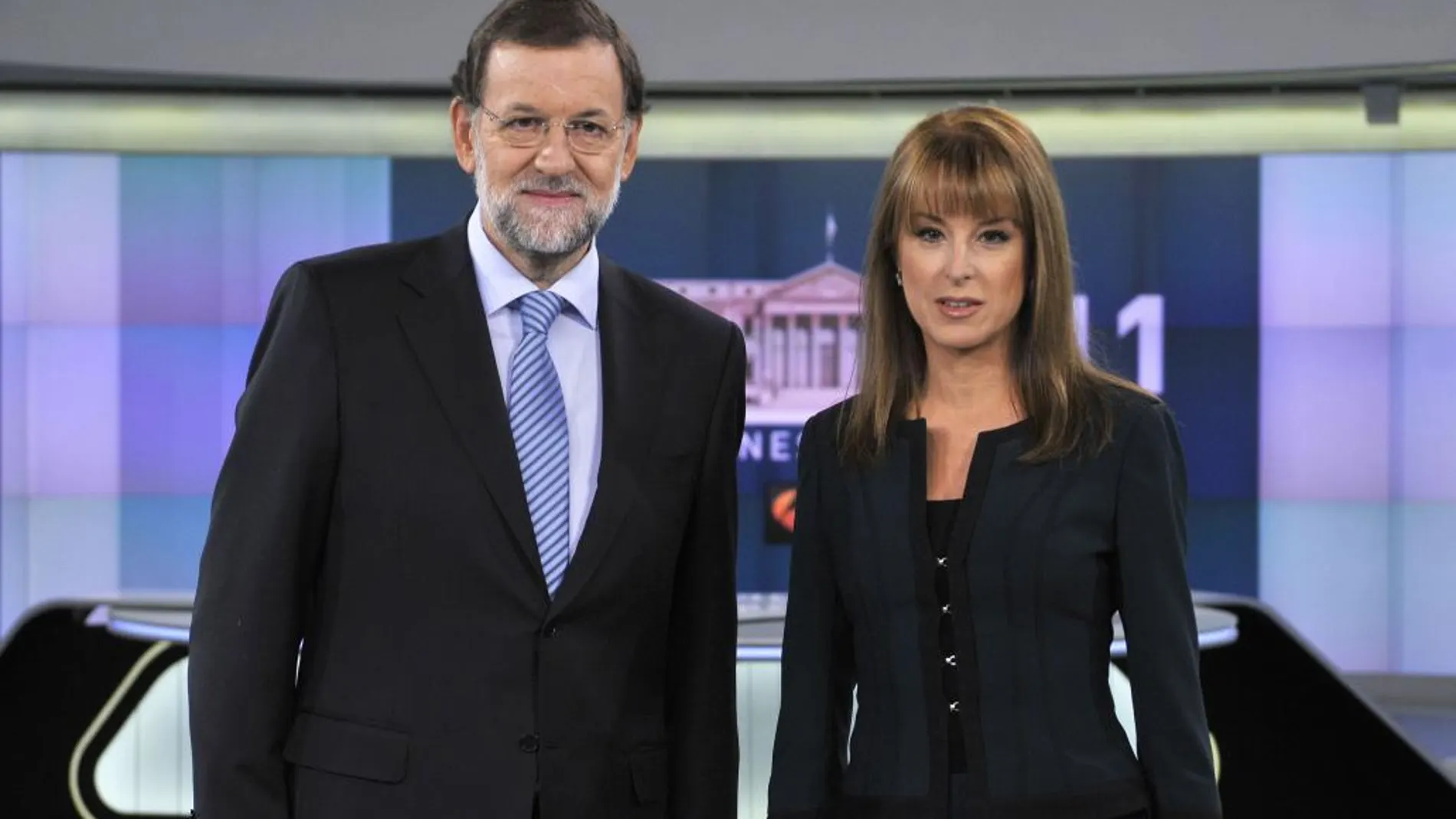 El plató de Antena3 Noticias, durante la última entrevista de Lomana a Rajoy, en enero de 2014