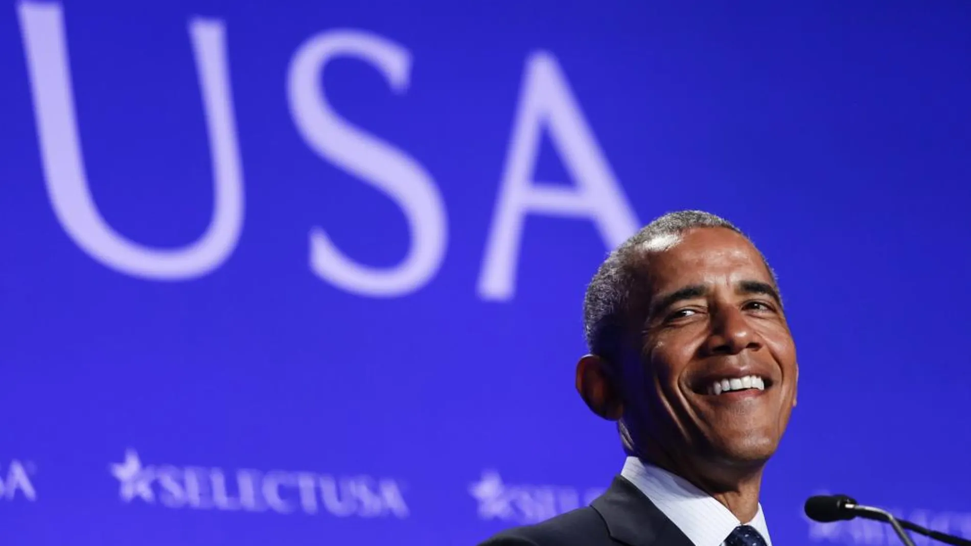 El presidente estadounidense, Barack Obama, ofrece un discurso durante la cumbre de la iniciativa conocida como SelectUSA