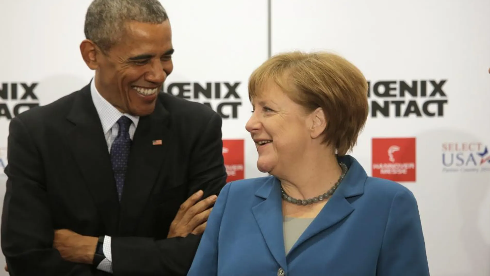 Barack Obama, junto a la canicller alemana, Angela Merkel, en la Hannover Messe, la mayor feria mundial de tecnología industrial