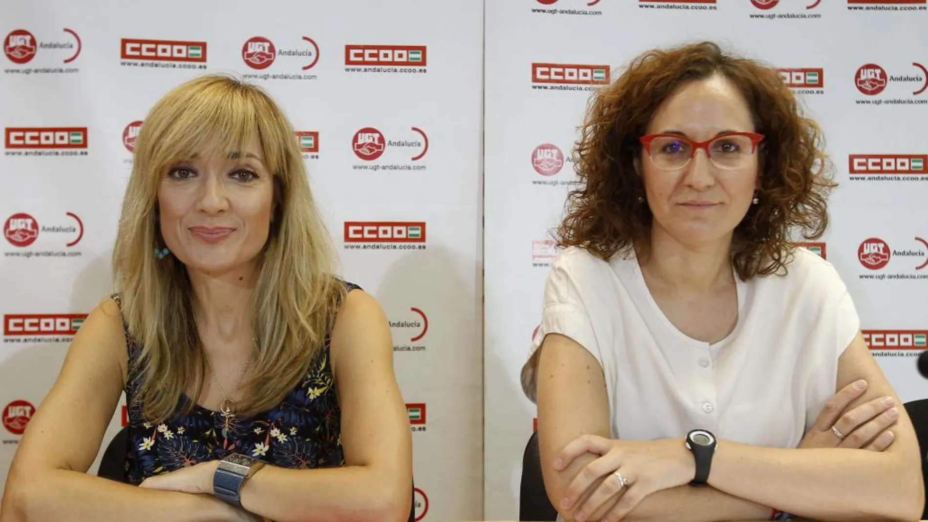 Las secretarias generales de UGT-A y CC OO-A, Carmen Castilla y Nuria López, respectivamente
