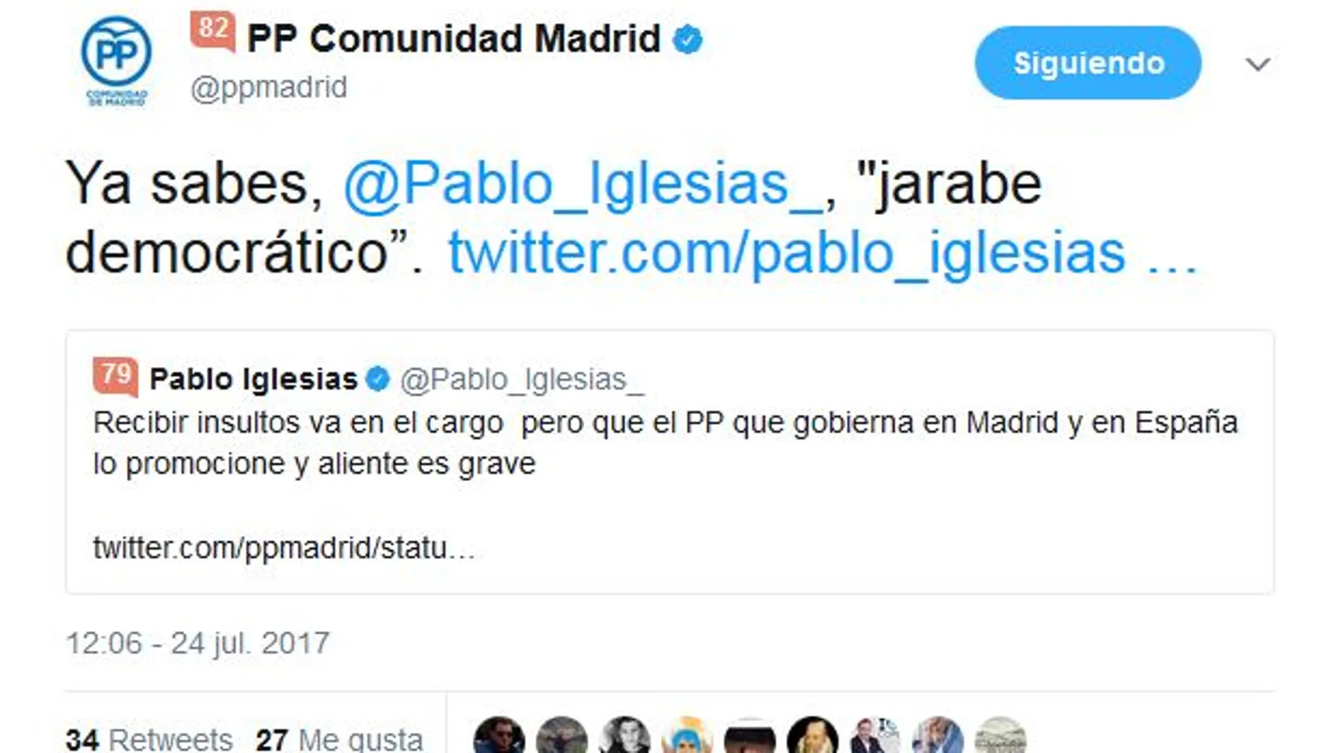 «Zasca» del PP de Madrid a Pablo Iglesias