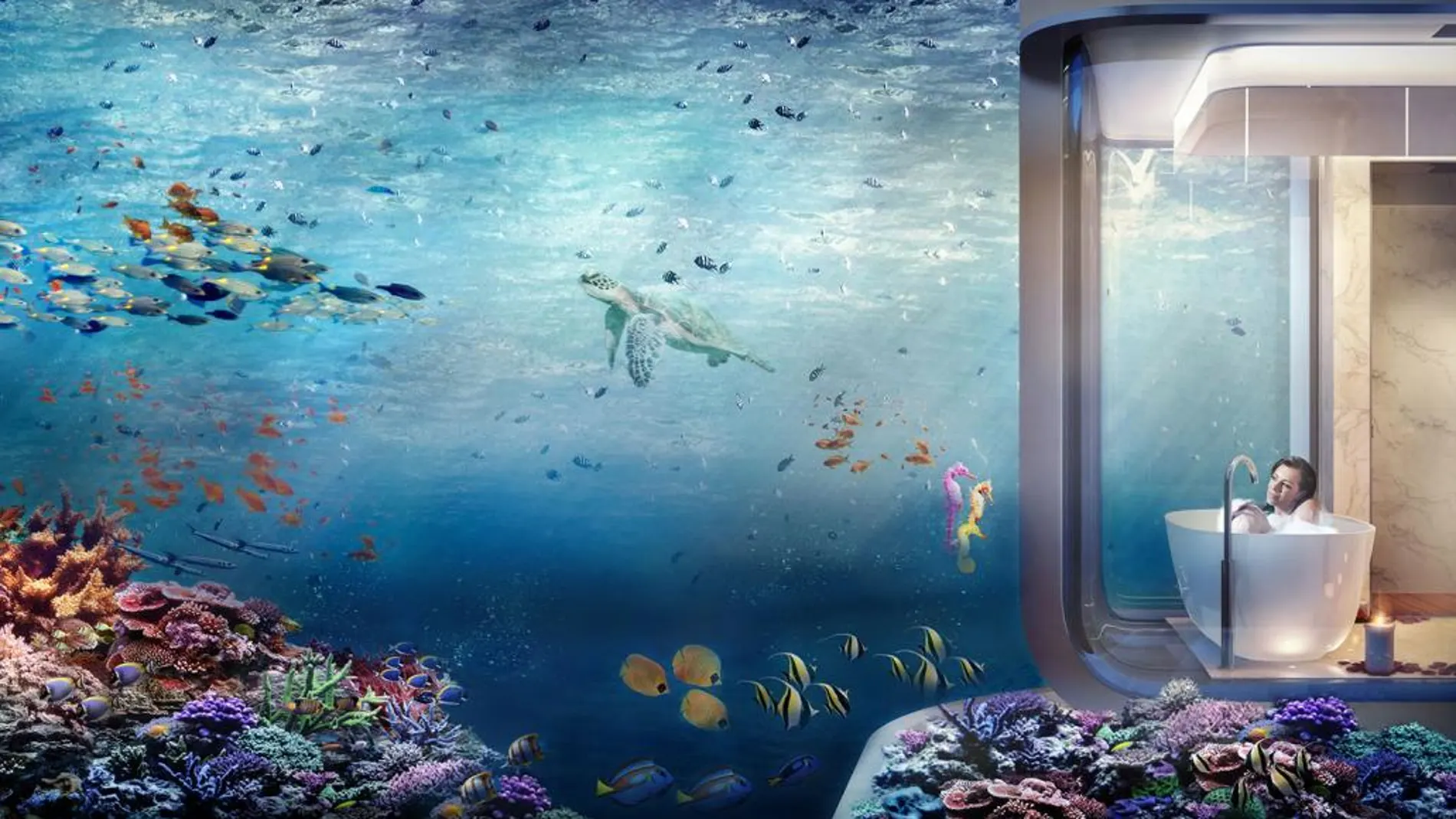 El salón, en la superficie. El dormitorio, bajo el mar