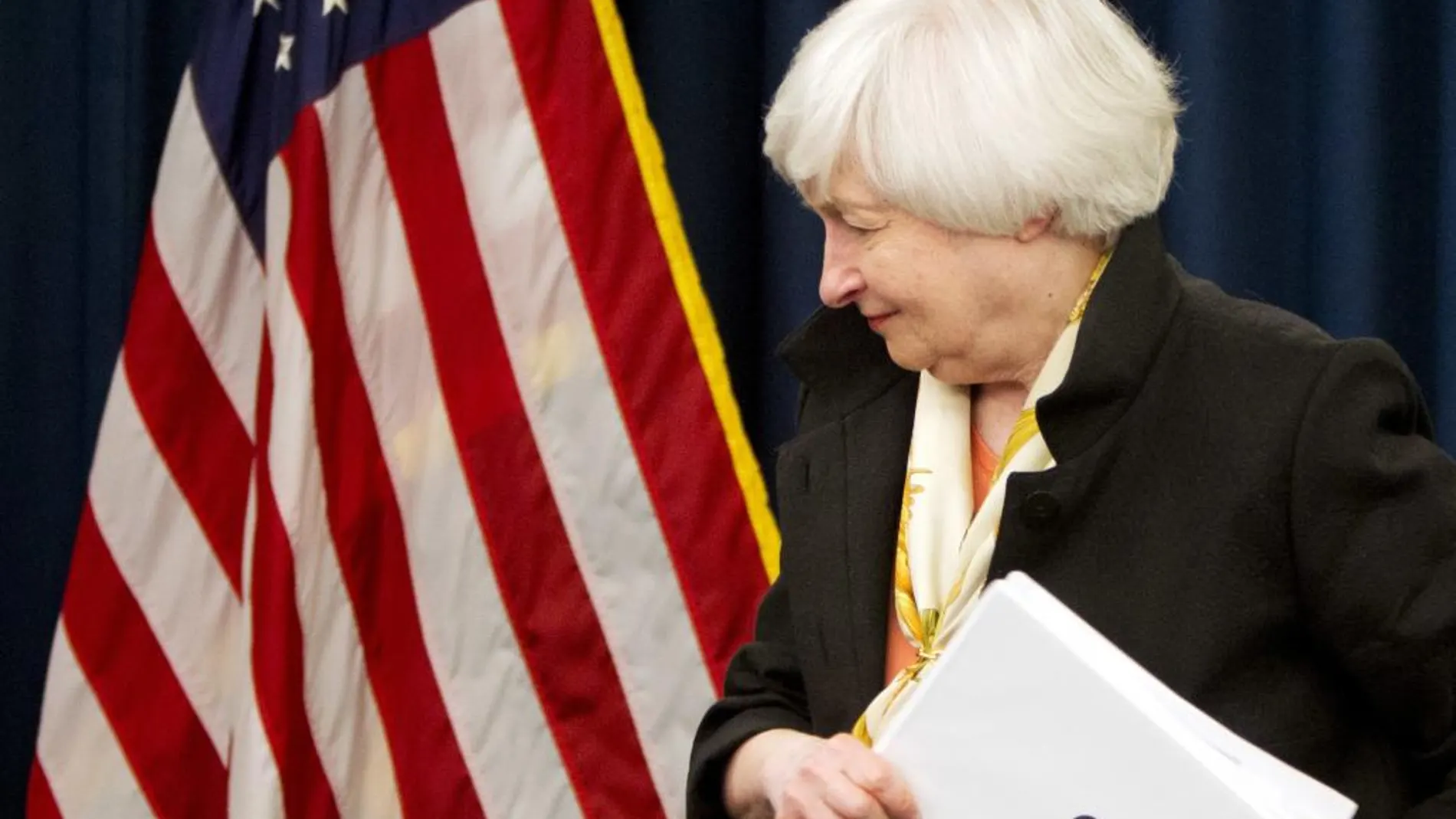 La presidenta de la Reserva Federal, Janet Yellen, durante su comparecencia