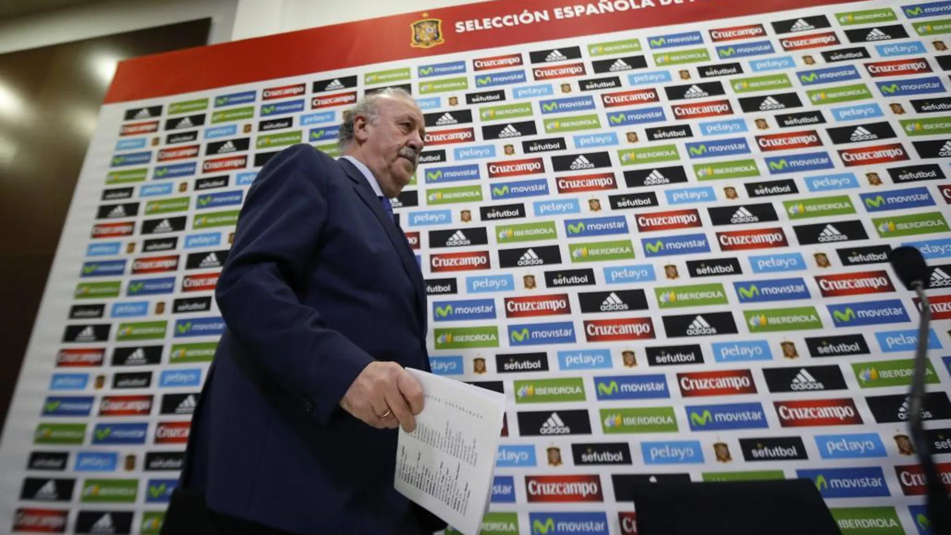 El seleccionador nacional, Vicente del Bosque, momentos antes de la rueda de prensa.