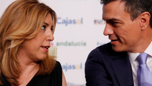 Susana Díaz y Pedro Sánchez durante el acto de hoy en Sevilla